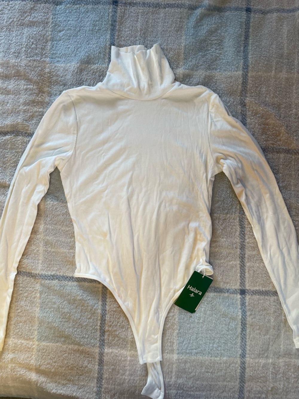 HALARA White Ribbed Turtleneck Long-Sleeve Bodysuit